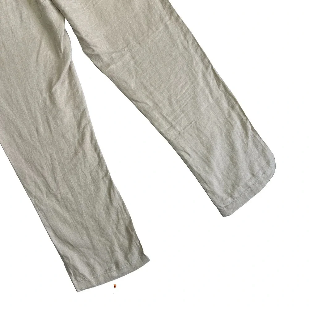 Quince 100% European Linen Pants Beige Elastic Waist Drawstring Medium CMA01